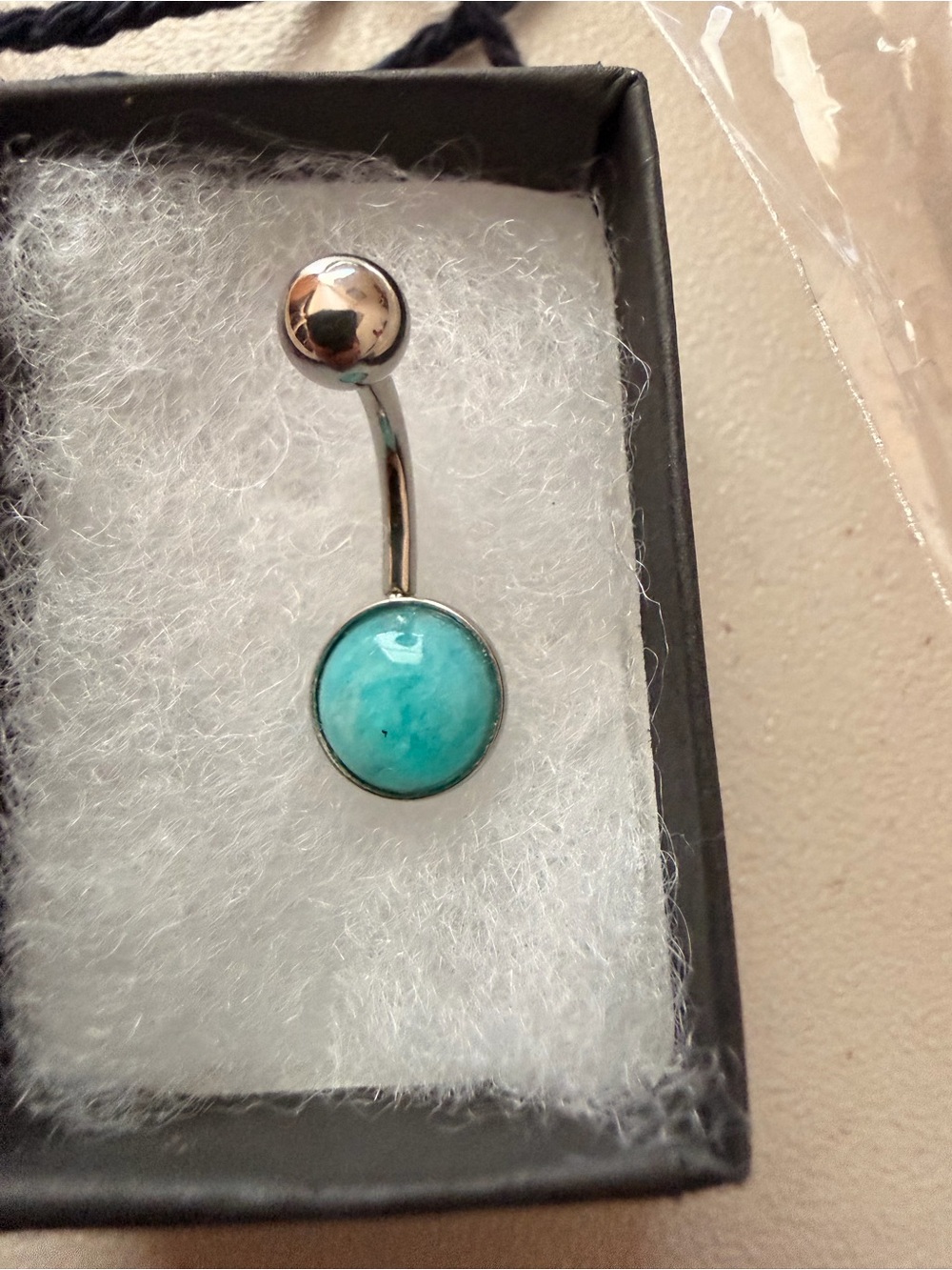 Peruvian Blue Amazonite Belly Bar - Surgical Steel - Internally Threaded